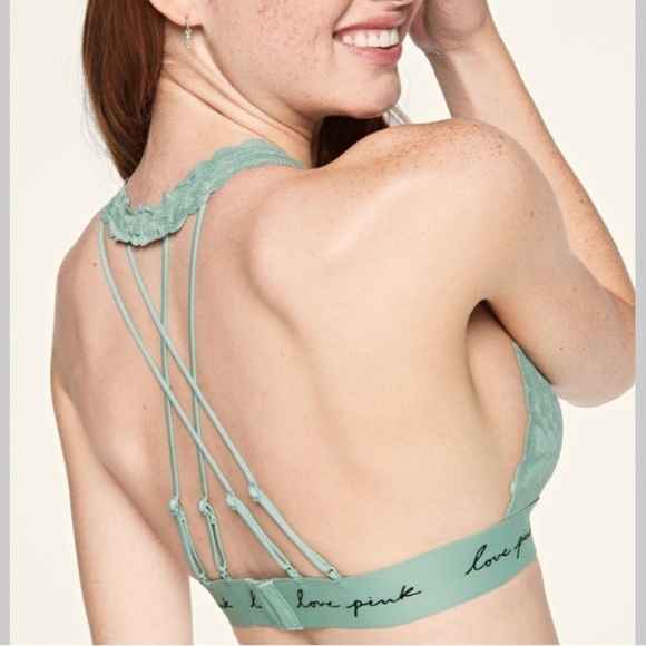 Pink Victoria’s Secret Lace Strappy back bralette green size large - Picture 2 of 7